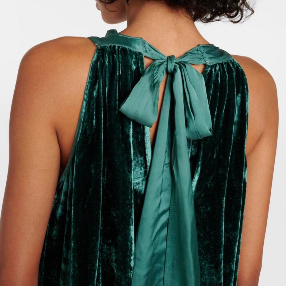 NWT Emerald green velvet backless dress with tie detail - Picture 1 of 8